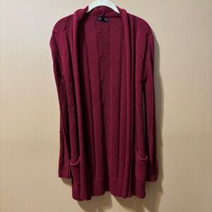 Banana Republic Long Red Cable Knit Open Front Holiday Cardigan Size XS